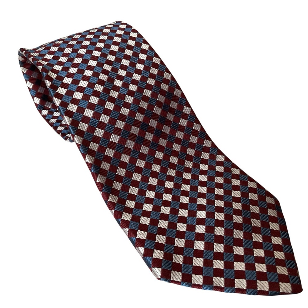 TOMMY HILFIGER Checkered Silk Tie Textured Made in USA Multi-Color Preppy